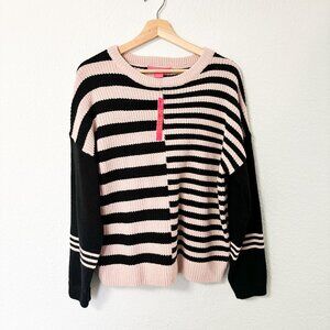 NWT Catherine Malandrino Pink & Black Striped Sweater Size Large